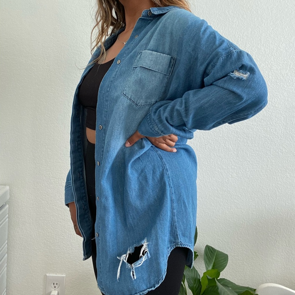 Long ripped jean shirt